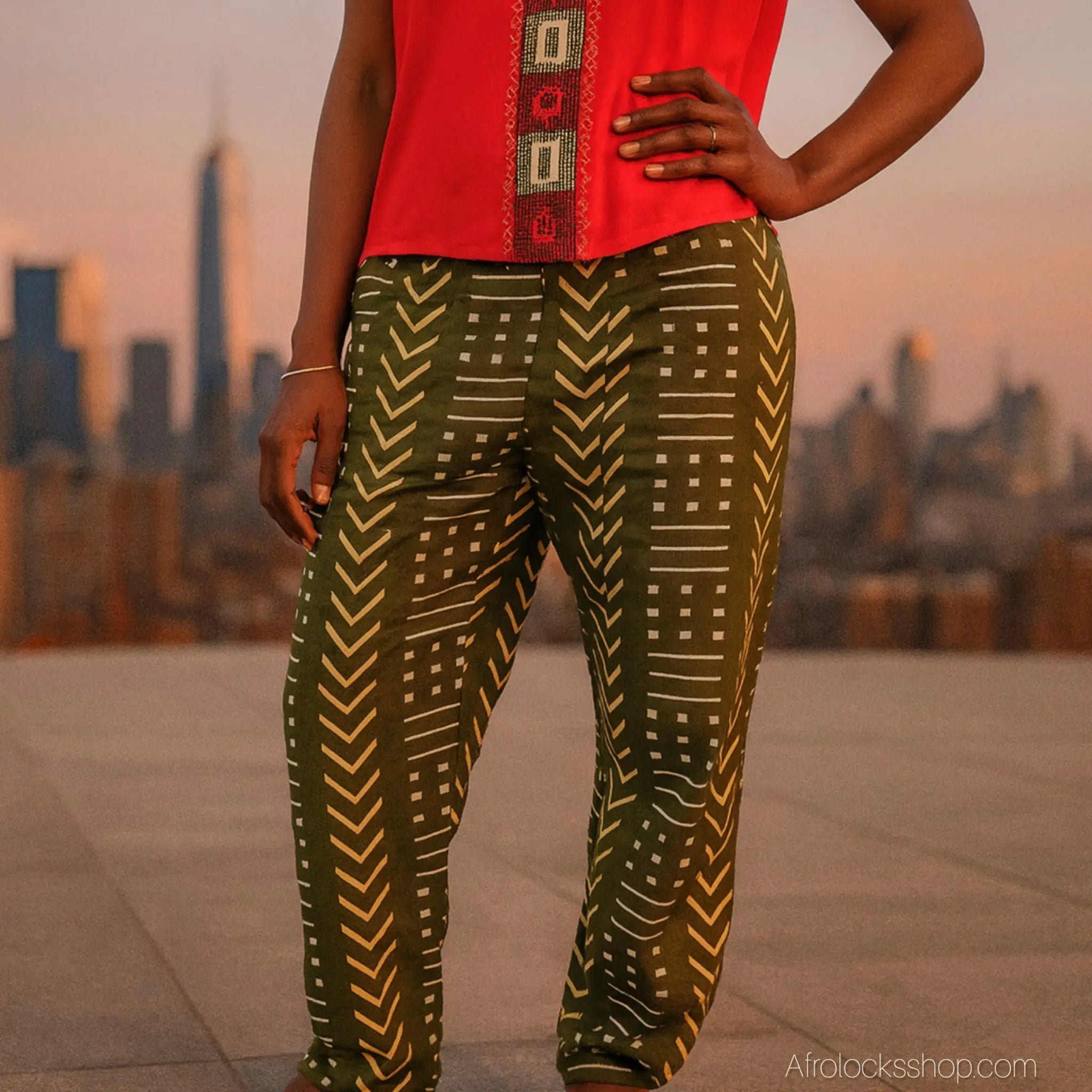 pantalon-droit-motif-africain-vert - Afro Locks Shop
