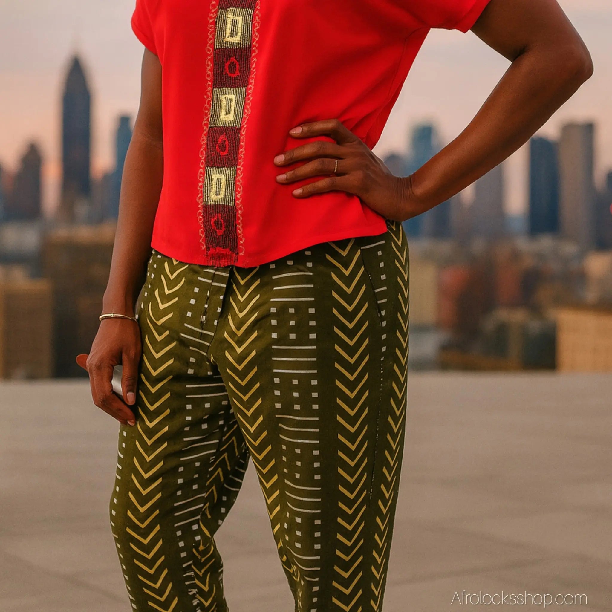 pantalon-droit-motif-africain-wax-vert - Afro Locks Shop