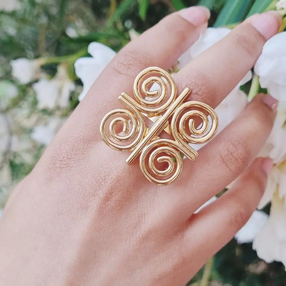 parure-bijoux-adinkra-bague-dore - Afro Locks Shop