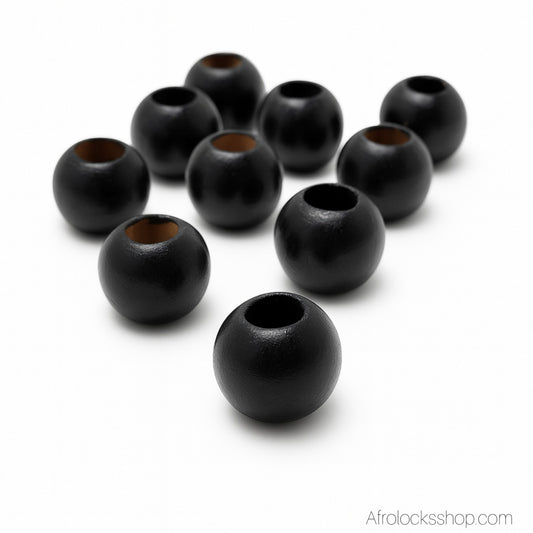 lot de 10 grosses perles en bois noir pour orner les cheveux