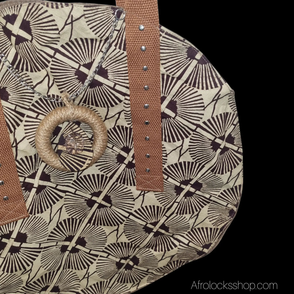 sac-fait-main-rond-noir-beige-wax - Afro Locks Shop