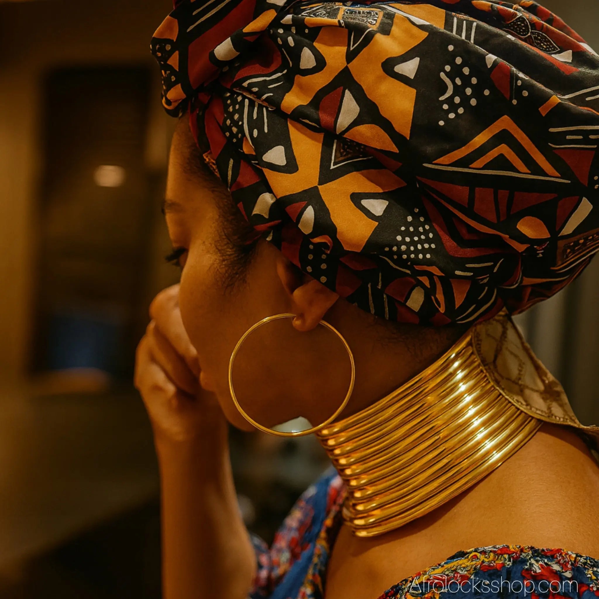turban-satin-attache-marron-wax - Afro Locks Shop