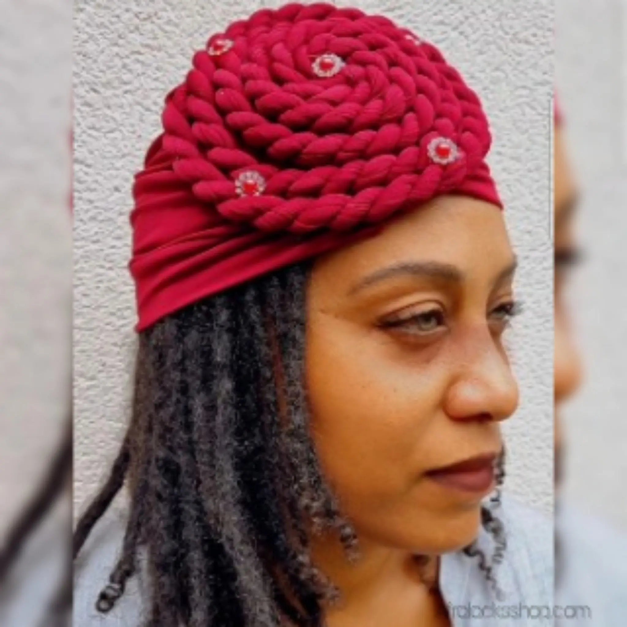 turban-torsade-strass-rouge - Afro Locks Shop